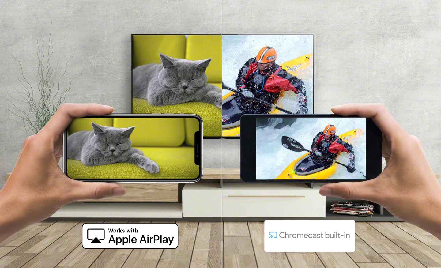 تلویزیون 75X9000J از Chromecast و AirPlay پشتیبانی می کند