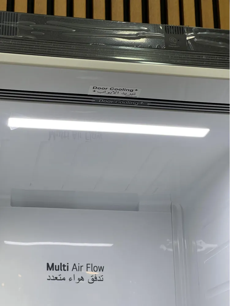 نمای داخلی یخچال ال جی B287 با نمایش خروجی هوای Door Cooling+ و سیستم Multi Air Flow